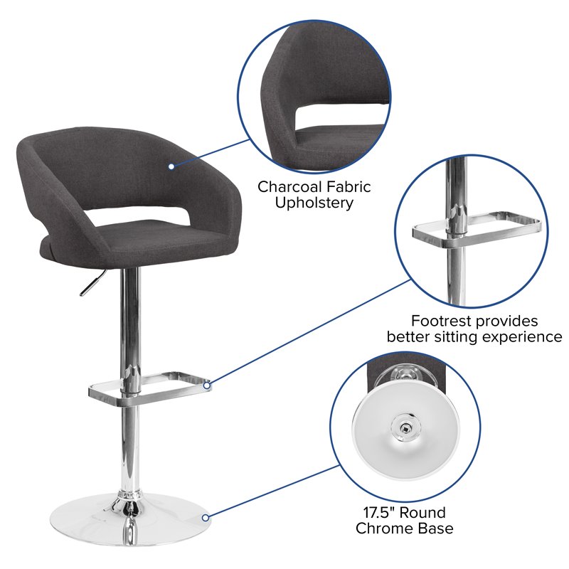 Flash Furniture Fabric Adjustable Bar Stool in Black