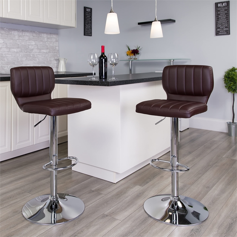 Flash Furniture Faux Leather Adjustable Bar Stool in Black