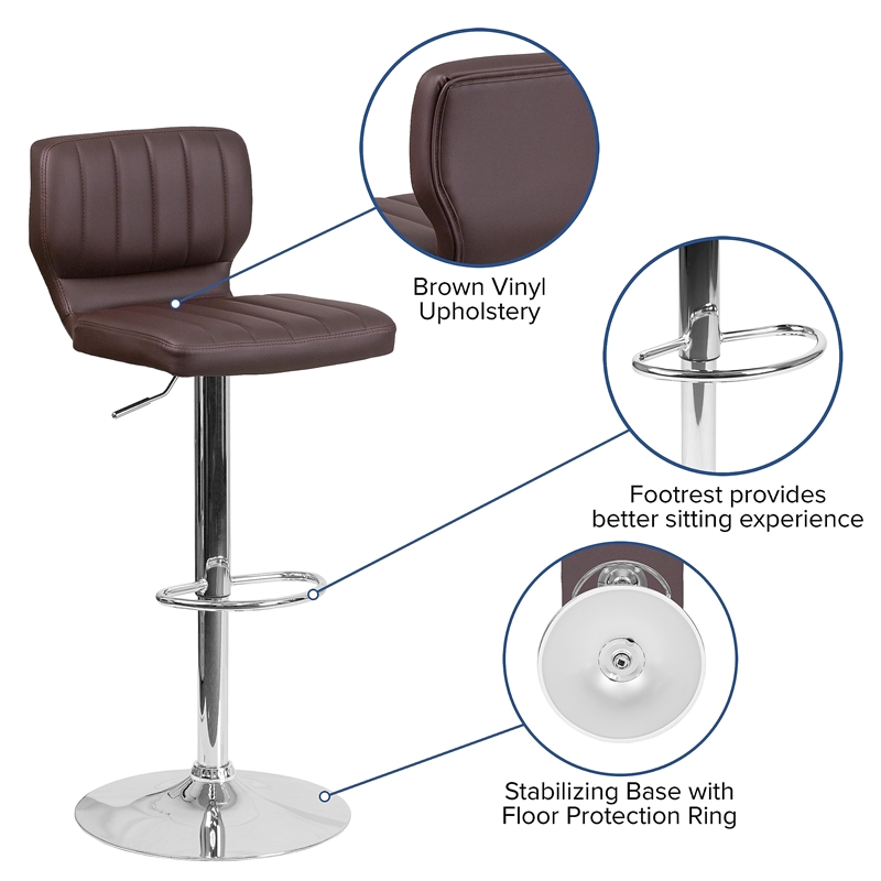 Flash Furniture Faux Leather Adjustable Bar Stool in Black