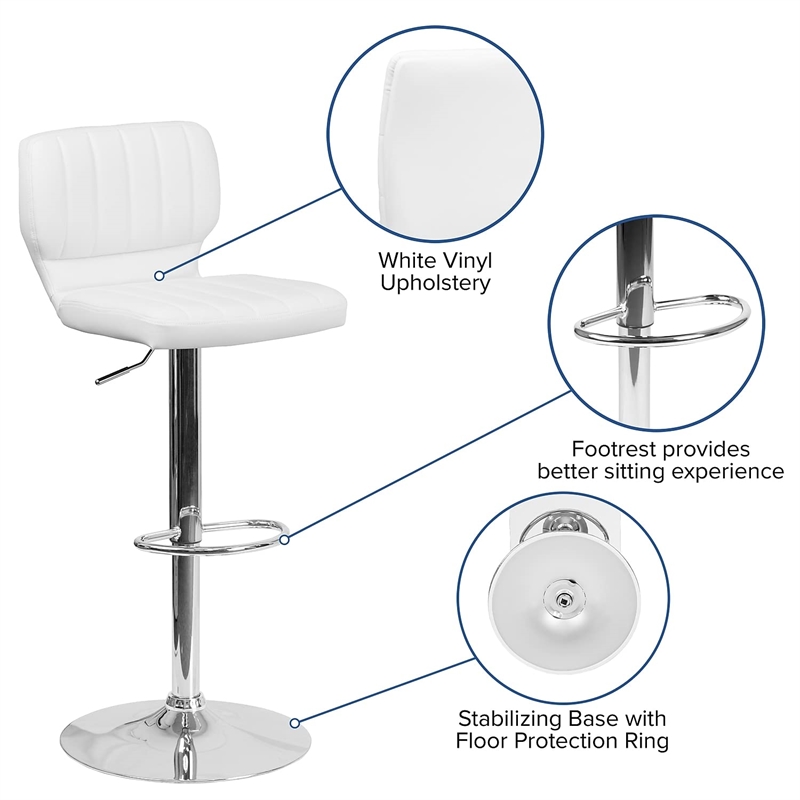 Flash Furniture Faux Leather Adjustable Bar Stool in White
