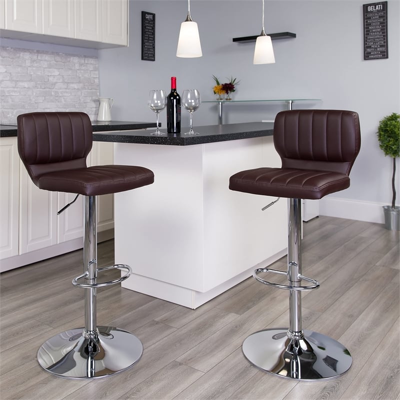 Flash Furniture Faux Leather Adjustable Bar Stool in Brown