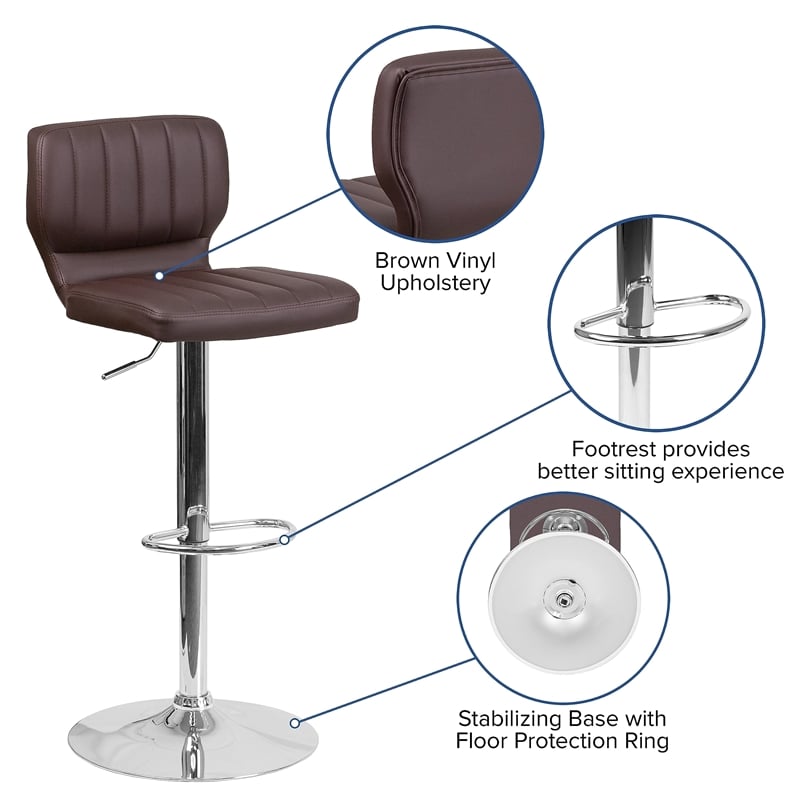 Flash Furniture Faux Leather Adjustable Bar Stool in Brown