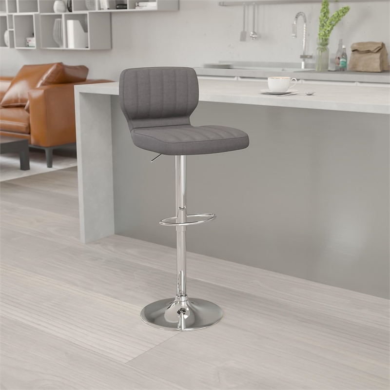Flash Furniture Faux Leather Adjustable Bar Stool in Gray