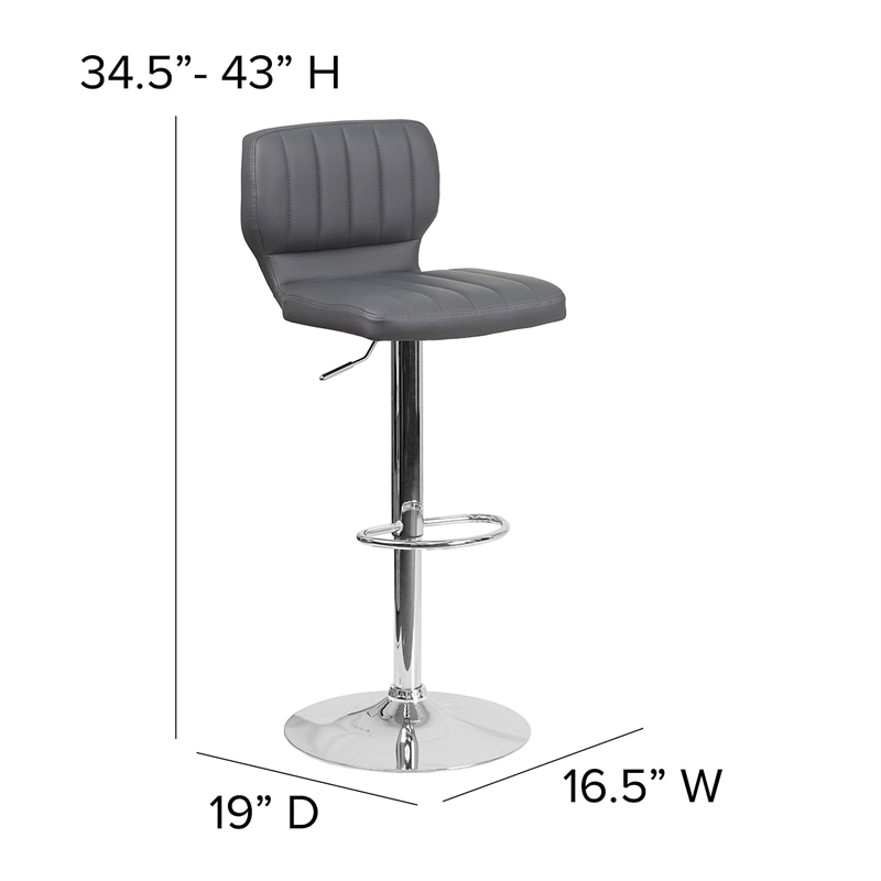 Flash Furniture Faux Leather Adjustable Bar Stool in Gray