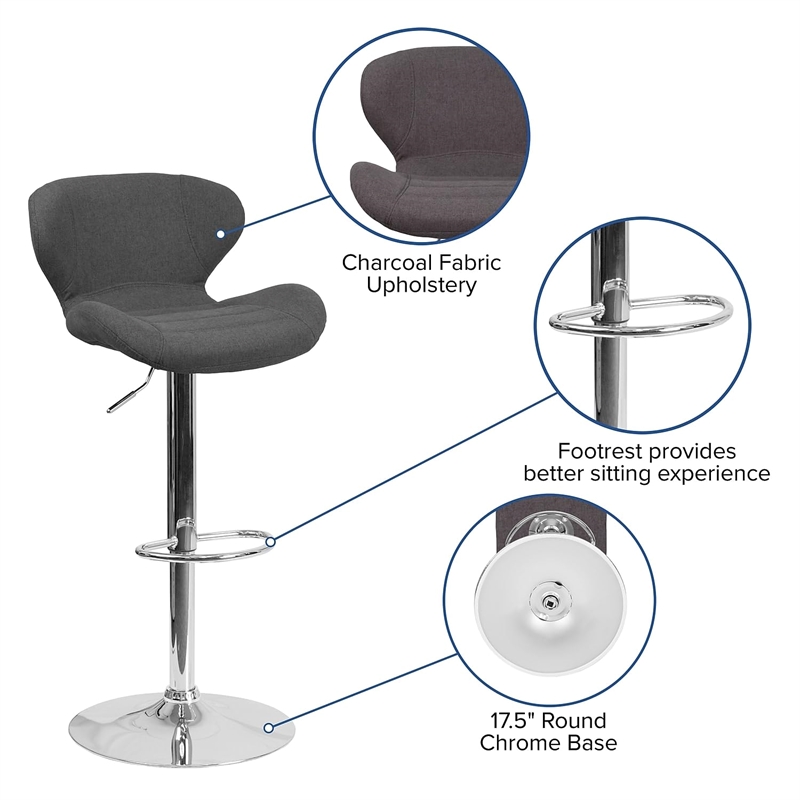 Flash Furniture Faux Leather Adjustable Bar Stool in Black