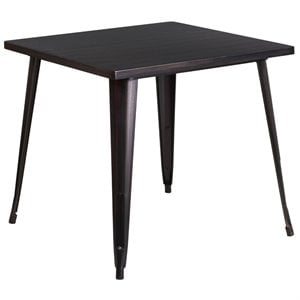flash furniture retro modern galvanized steel caf? dining table in black and antique gold