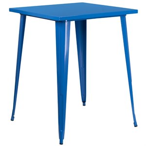 flash furniture retro modern galvanized steel bar table in blue
