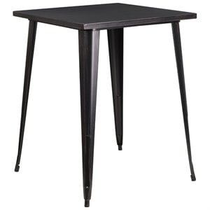 flash furniture retro modern galvanized steel bar table in black and antique gold