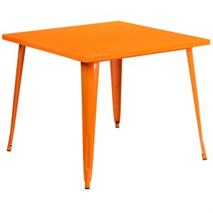 flash furniture retro modern galvanized steel caf? dining table in orange