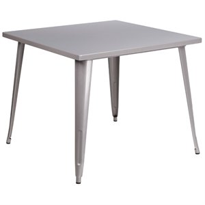 flash furniture retro modern galvanized steel caf? dining table in silver