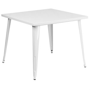 flash furniture retro modern galvanized steel caf? dining table in white