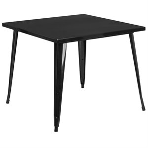 flash furniture retro modern galvanized steel caf? dining table in black