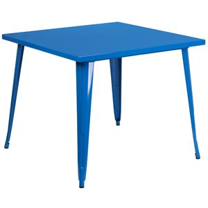 flash furniture retro modern galvanized steel caf? dining table in blue