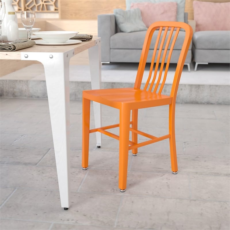 Flash Furniture Metal Vertical Slat Back Dining Side Chair in Orange