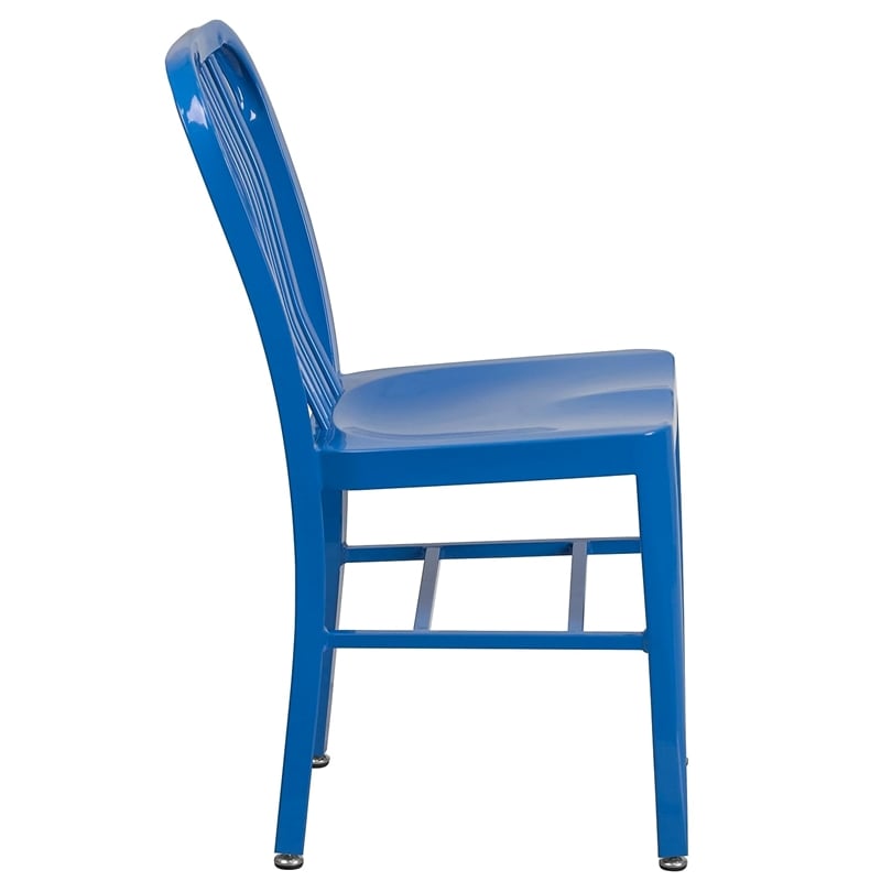 Flash Furniture Metal Vertical Slat Back Dining Side Chair in Blue