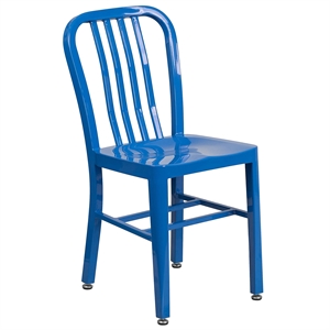 Flash Furniture Metal Vertical Slat Back Dining Side Chair in Blue