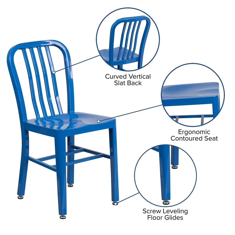 Flash Furniture Metal Vertical Slat Back Dining Side Chair in Blue