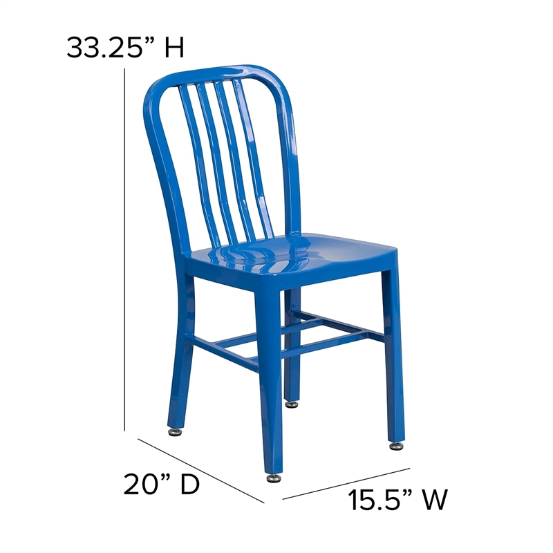 Flash Furniture Metal Vertical Slat Back Dining Side Chair in Blue