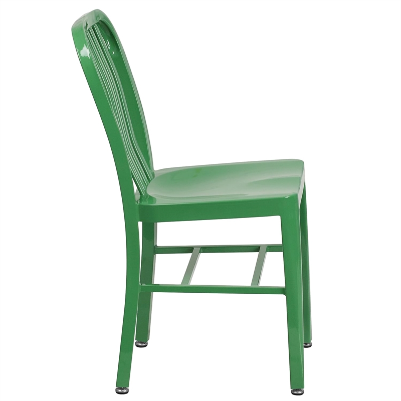 Flash Furniture Metal Vertical Slat Back Dining Side Chair in Green