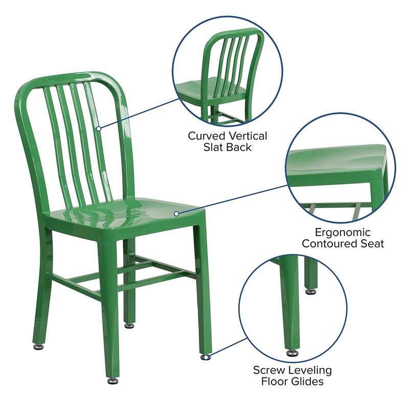 Flash Furniture Metal Vertical Slat Back Dining Side Chair in Green