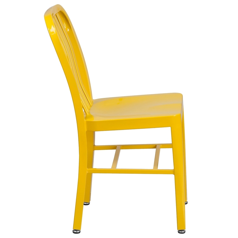 Flash Furniture Metal Vertical Slat Back Dining Side Chair in Yellow
