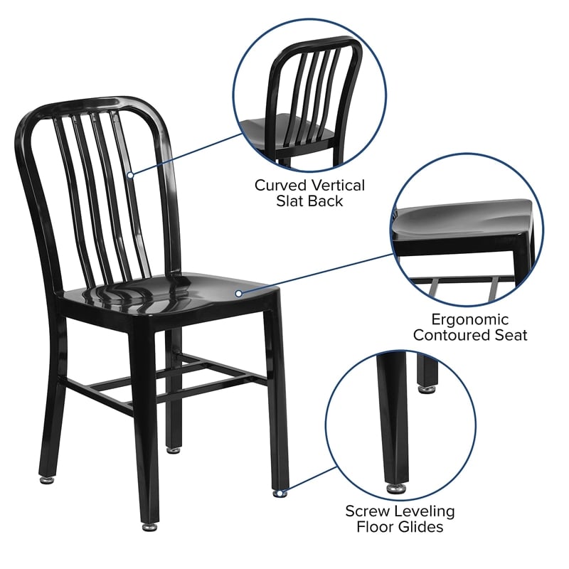 Flash Furniture Metal Vertical Slat Back Dining Side Chair in Black