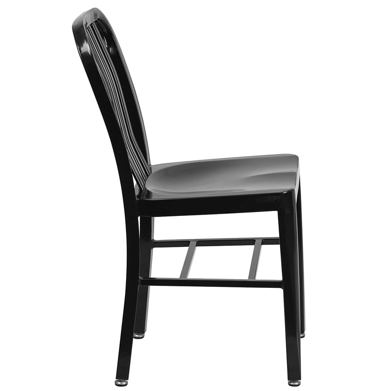 Flash Furniture Metal Vertical Slat Back Dining Side Chair in Black