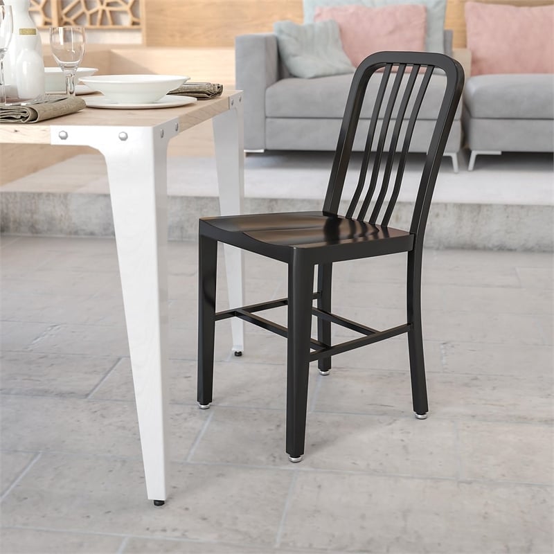 Flash Furniture Metal Vertical Slat Back Dining Side Chair in Black