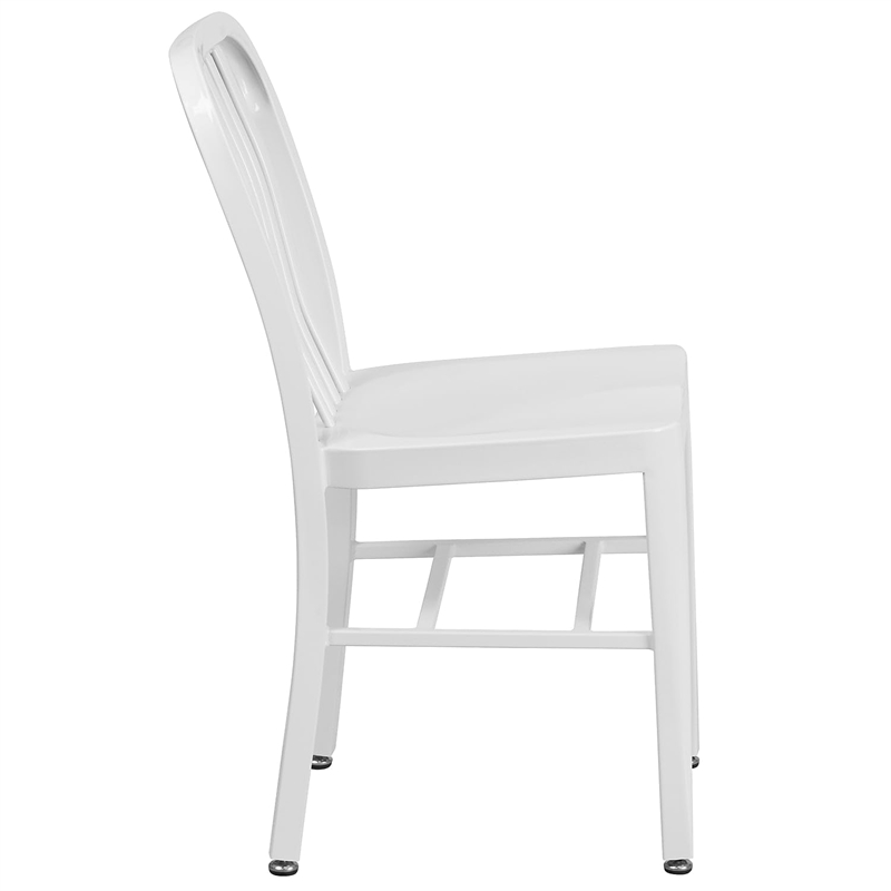 Flash Furniture Metal Vertical Slat Back Dining Side Chair in White