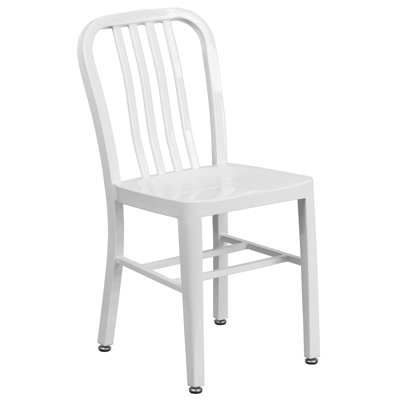 Flash Furniture Metal Vertical Slat Back Dining Side Chair in White