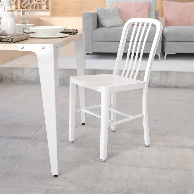Flash Furniture Metal Vertical Slat Back Dining Side Chair in White