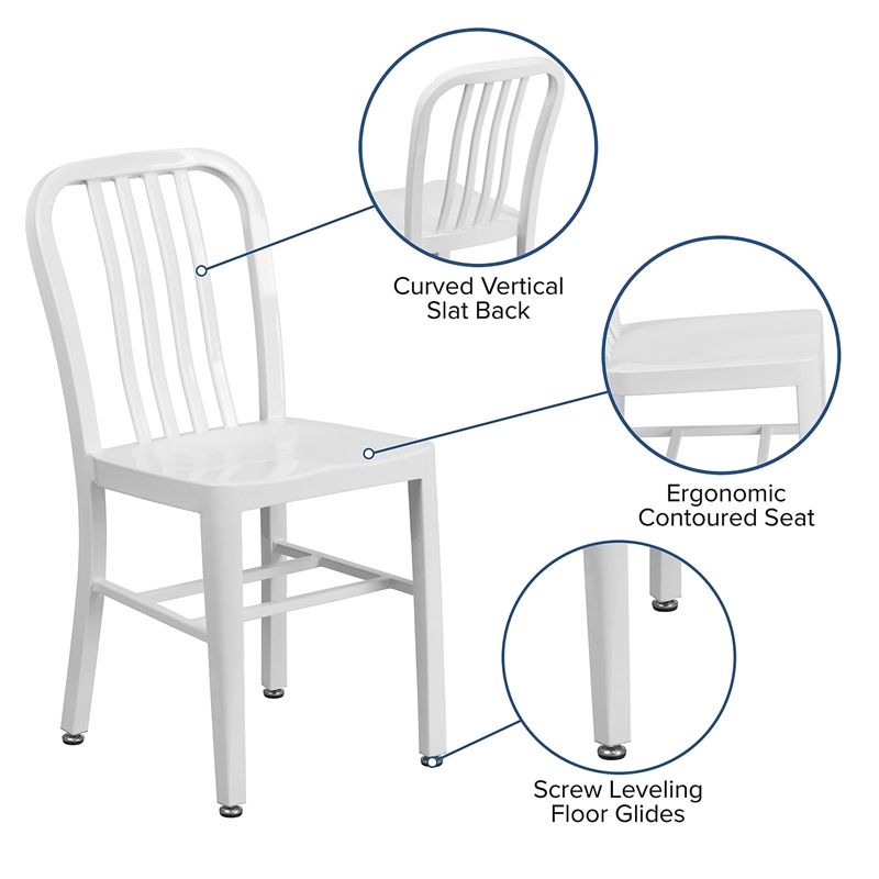 Flash Furniture Metal Vertical Slat Back Dining Side Chair in White
