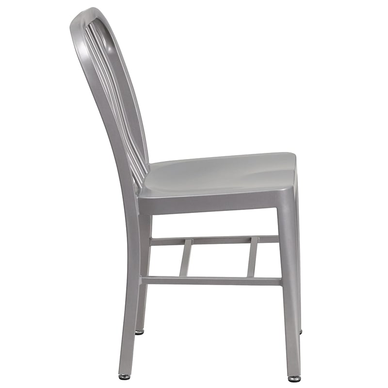 Flash Furniture Metal Vertical Slat Back Dining Side Chair in Silver