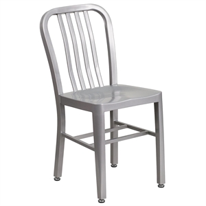 Flash Furniture Metal Vertical Slat Back Dining Side Chair in Silver
