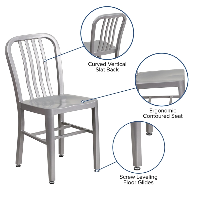 Flash Furniture Metal Vertical Slat Back Dining Side Chair in Silver
