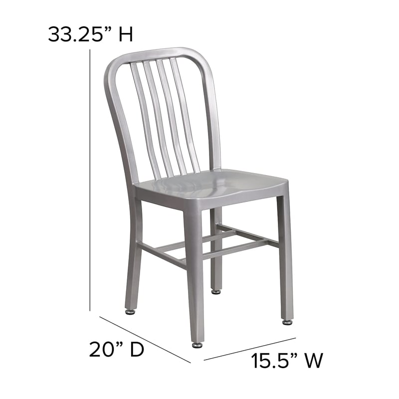 Flash Furniture Metal Vertical Slat Back Dining Side Chair in Silver