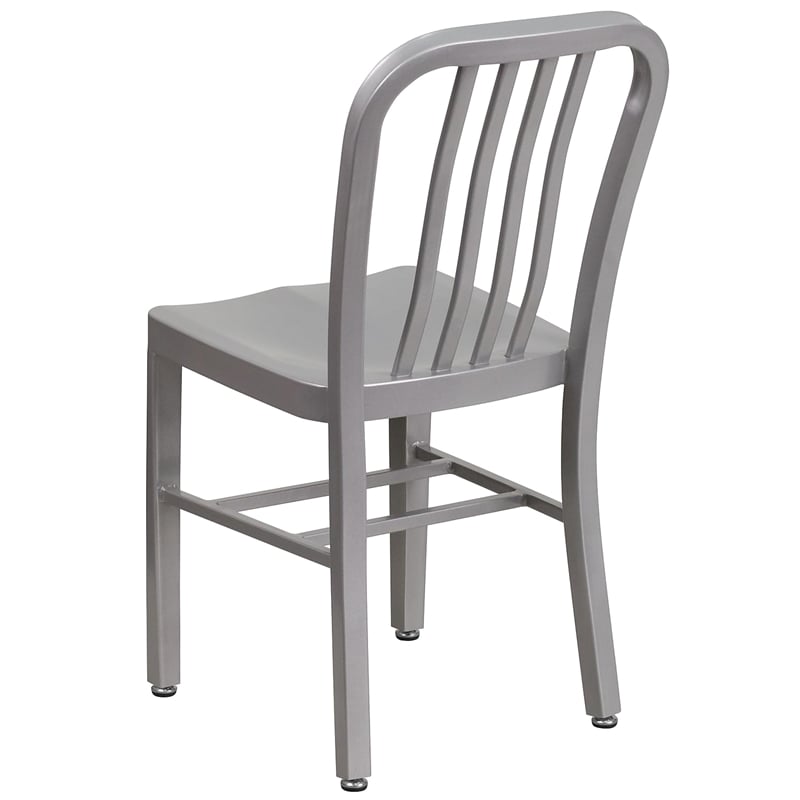 Flash Furniture Metal Vertical Slat Back Dining Side Chair in Silver