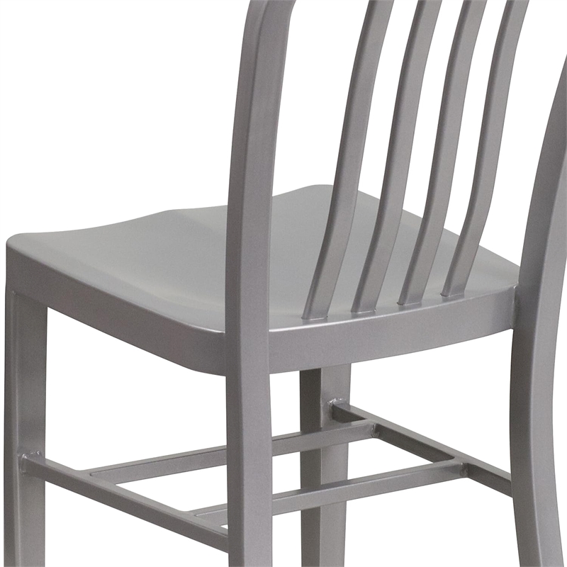 Flash Furniture Metal Vertical Slat Back Dining Side Chair in Silver