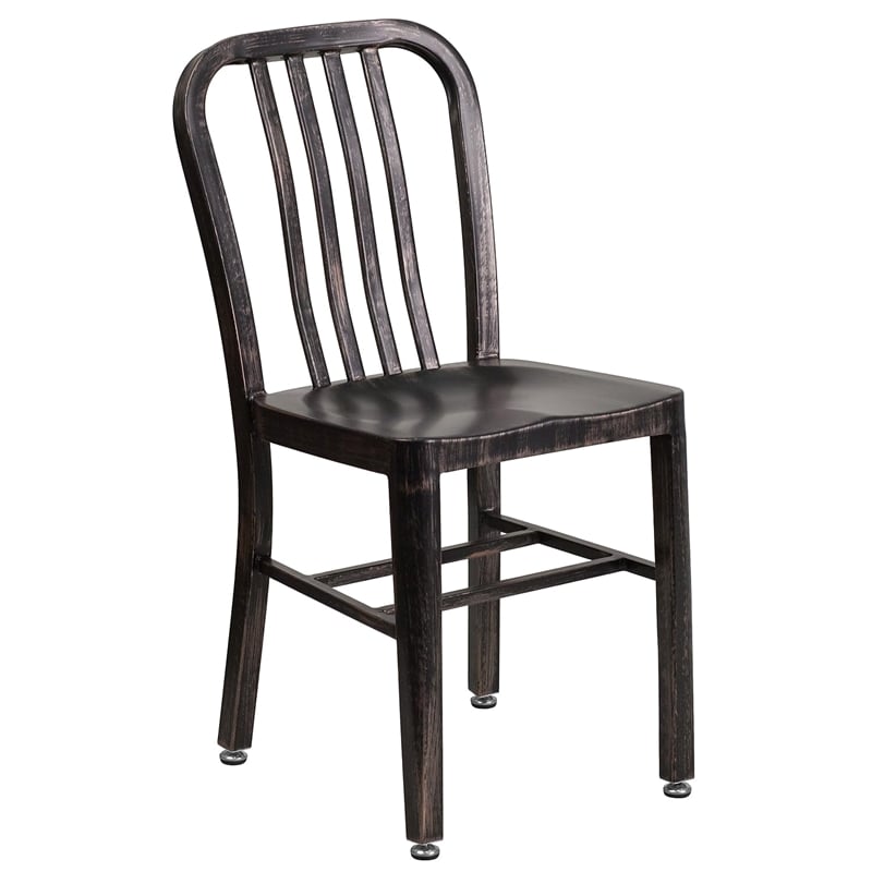 Flash Furniture Metal Slat Back Dining Side Chair in Black and Antique Gold