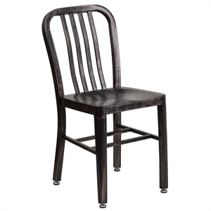 Flash Furniture Metal Slat Back Dining Side Chair in Black and Antique Gold