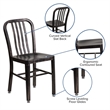 Flash Furniture Metal Slat Back Dining Side Chair in Black and Antique Gold
