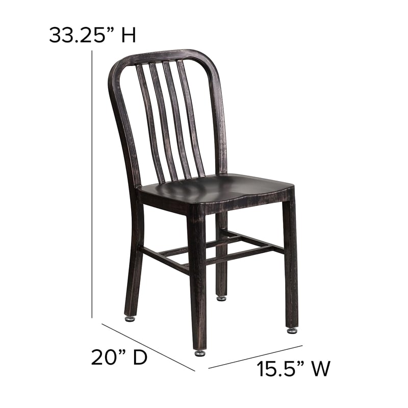 Flash Furniture Metal Slat Back Dining Side Chair in Black and Antique Gold