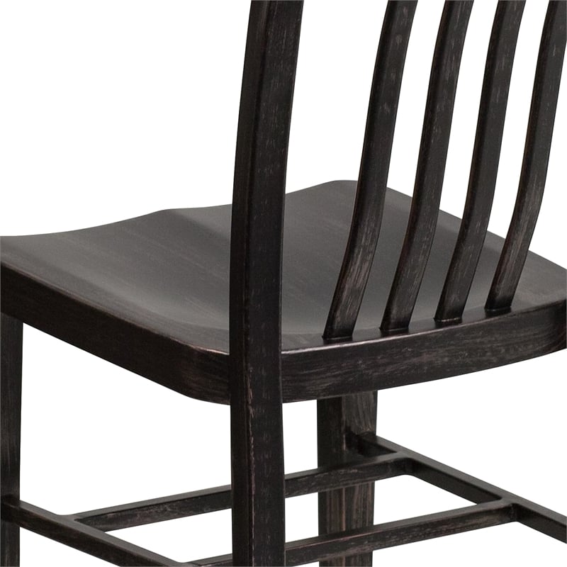 Flash Furniture Metal Slat Back Dining Side Chair in Black and Antique Gold
