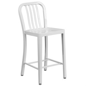 flash furniture modern galvanized steel vertical slat back bar stool in white