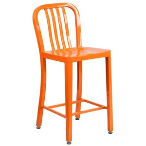 flash furniture modern galvanized steel vertical slat back bar stool in orange