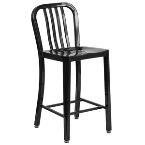 flash furniture modern galvanized steel vertical slat back bar stool in black