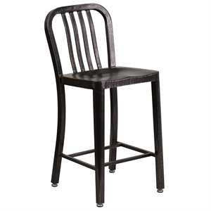 flash furniture modern galvanized steel vertical slat back bar stool in black and antique gold