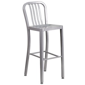 Flash Furniture 30&quot Metal Vertical Slat Back Bar Stool in Silver