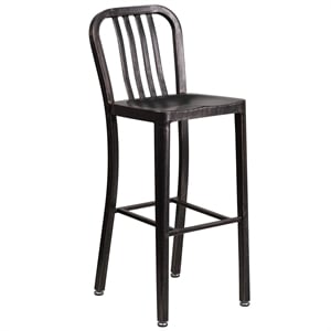 Flash Furniture 30&quot Metal Vertical Slat Back Bar Stool in Black and Antique Gold