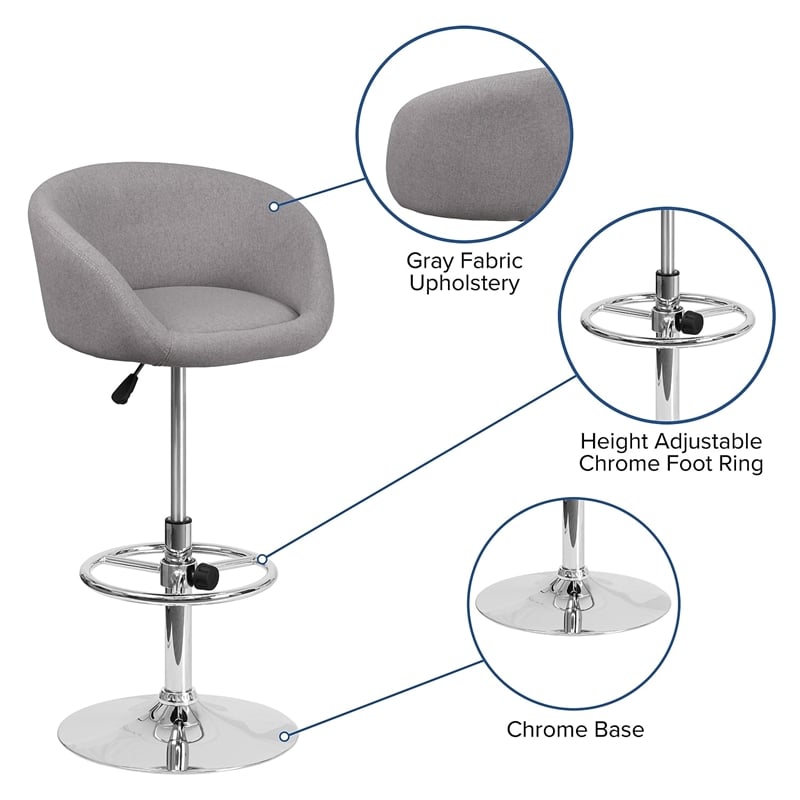 Flash Furniture Fabric Adjustable Bar Stool in Gray